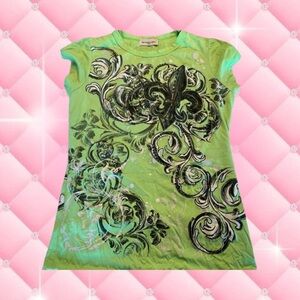 Y2k lime green fleur short sleeve tee 💚